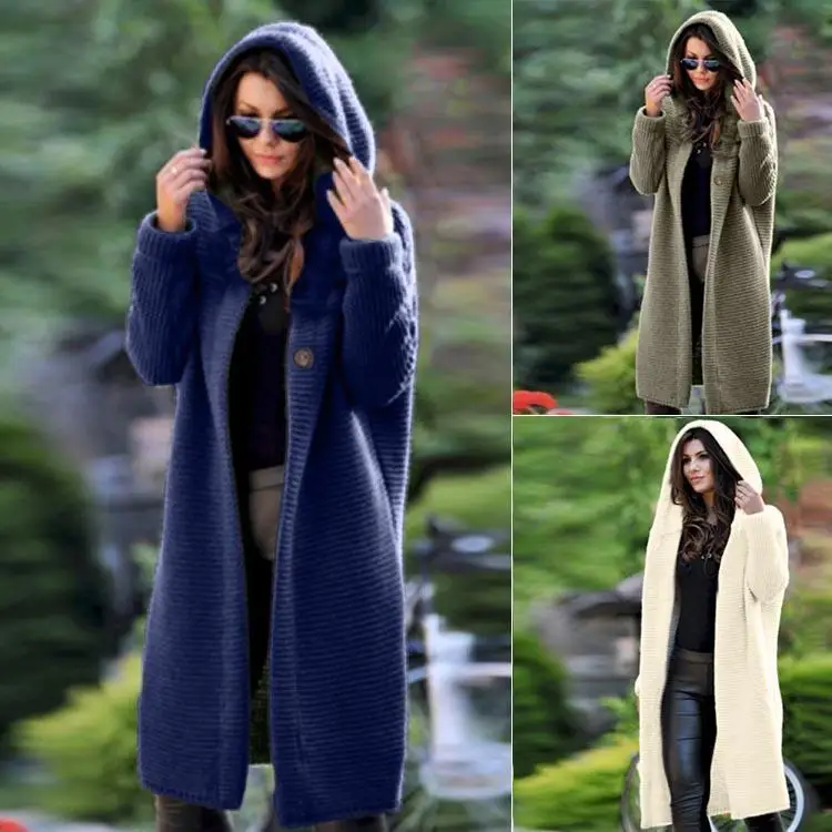 New Fashion Women Casual Hooded Breathable Sweater Knitted Jacket Outwear Button Regular Fit Loose Coat | Женская одежда
