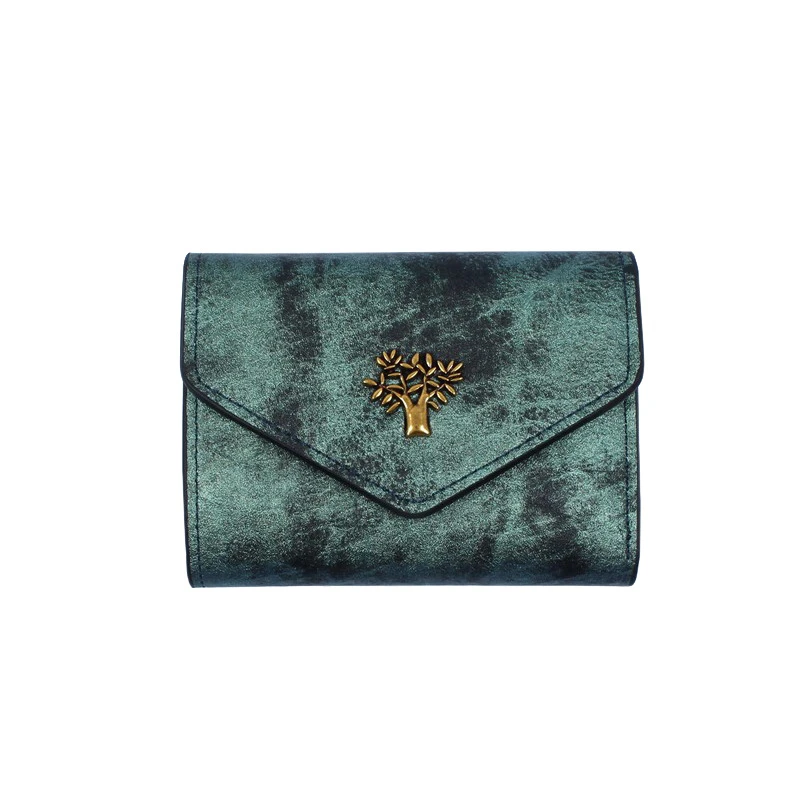 

Fashion Small Female Purse short purse Lady Tree Snap Fastener Hasp Short Clutch Wallet Solid Vintage Matte Women Wallet