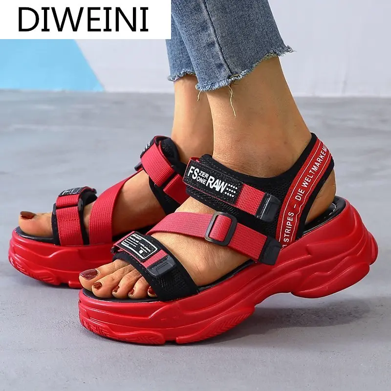 

2021 Women Sandals Fashion Summer Breathable Thick-soled Non-slip Women's Beach Slippers Mesh Straps Women's Thick-soled Sandals