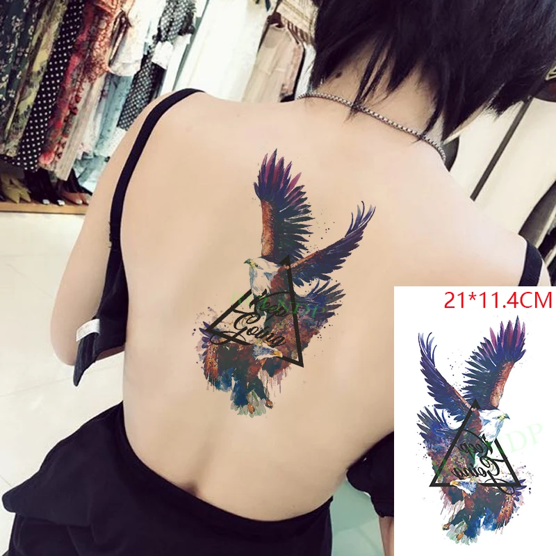 Waterproof Temporary Tattoo Stickers English Keep Going Eagle Wings Triangle Fake Tatto Flash Tatoo Body Art for Women Men