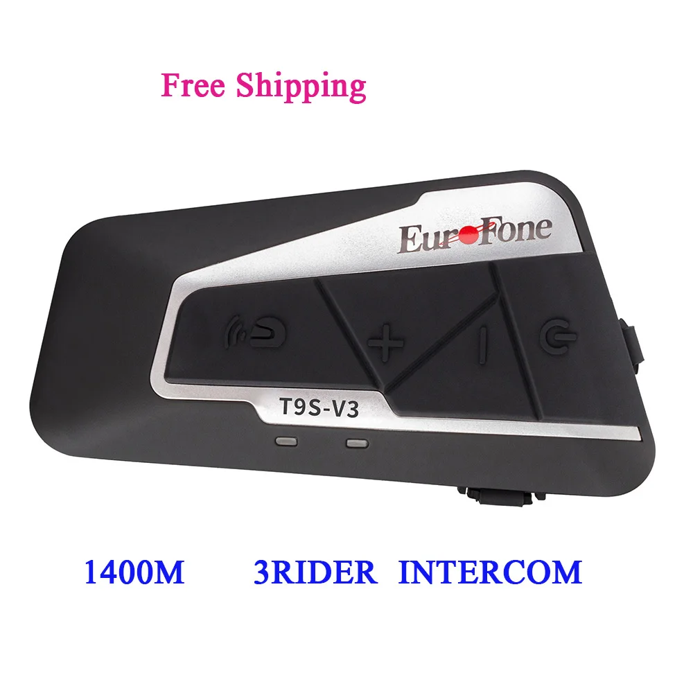 Еврфон 1400М БТ Мотоциклетный шлем Интерком Водонепроницаемый беспроводной Bluetooth Мото гарнитура Интерфон с FM-радио для 3 поездок.