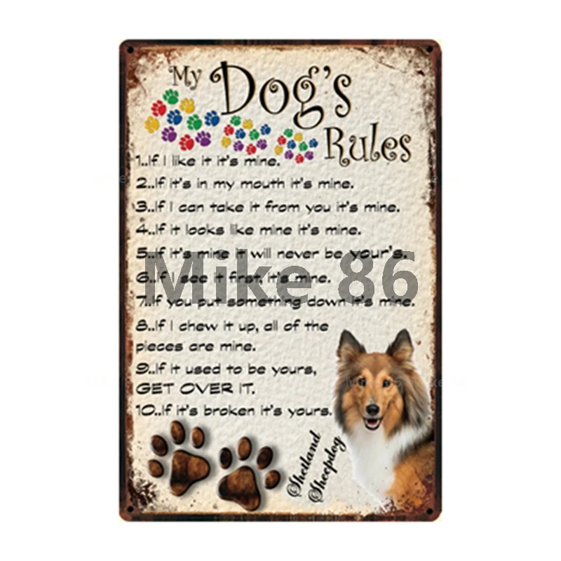 [Mike86] металлический плакат с надписью My Dog's Rules: пудель померанский хаски мопс