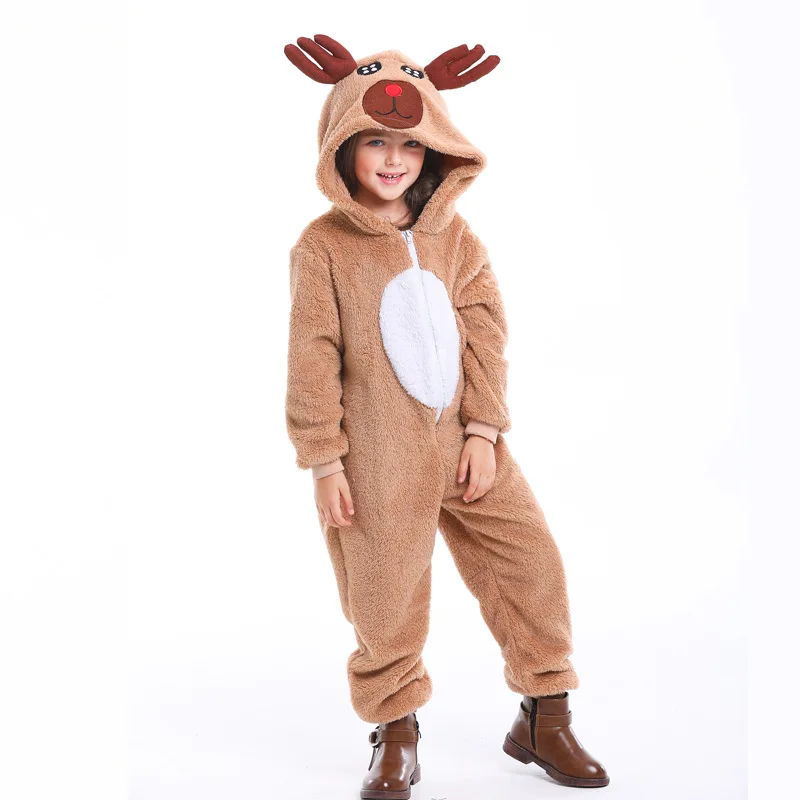 Kigurumi Рождество ЗИМА косплей родитель-ребенок дети олень лося с капюшоном