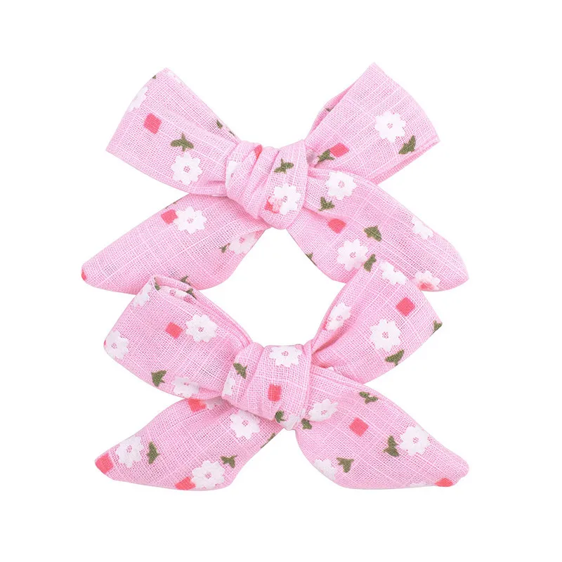 

European and American Baby Hair Accessories, Flowers, Printed Cotton, Pointed Mouth Clips, Children's Hair Clips