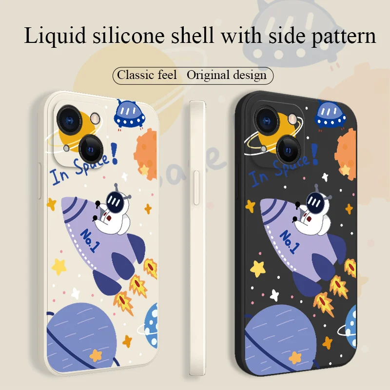 

Rocket Astronaut Liquid Slicone Soft Cover iPhone 13 12 Pro Max Mini 11 Pro Max X XR XS MAX SE2020 8 7 Plus 6 6S Plus Phone Case