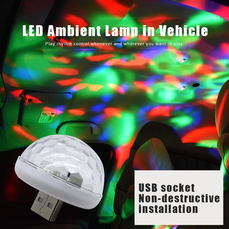 

New Car Mini LED Colorful Lamp Sound Control Plug and Play USB Light for Party KTV NE