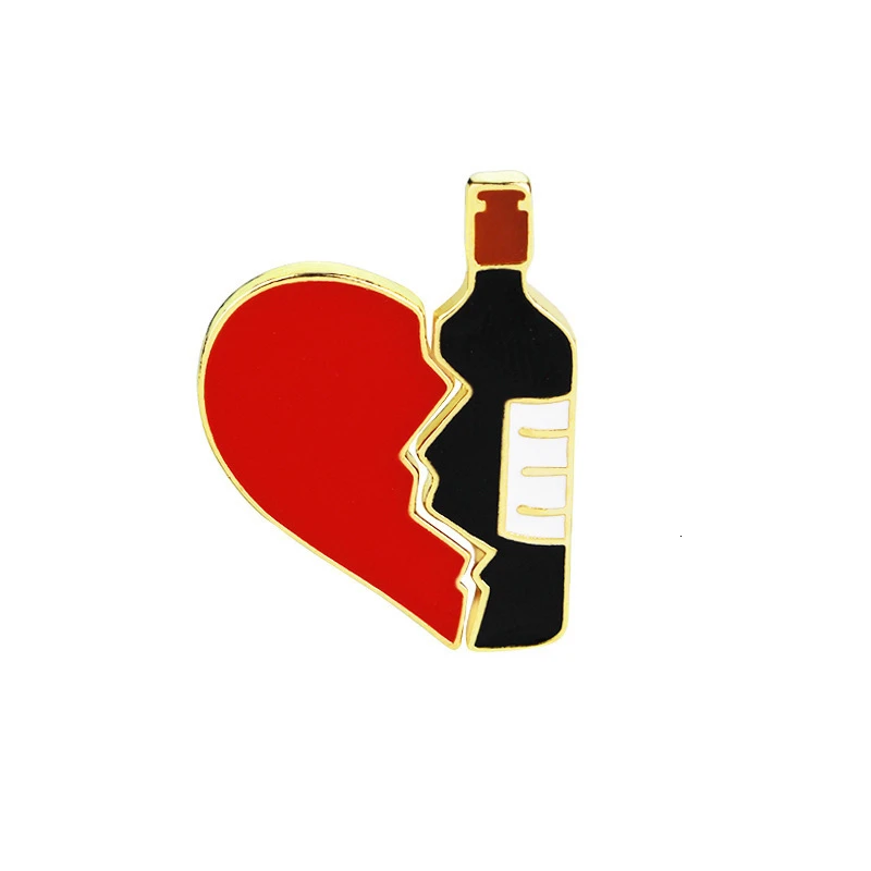 

2pcs-set Broken Heart Wine Bottle Enamel Pins Fashion Love Brooch For Lover Denim Jackets Metal Badge Pin Backpack Jewelry Gifts