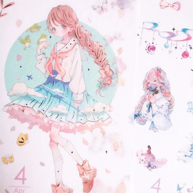 6 шт. Kawaii в японском стиле ручной работы нарисованные наклейки для девочек и ветер