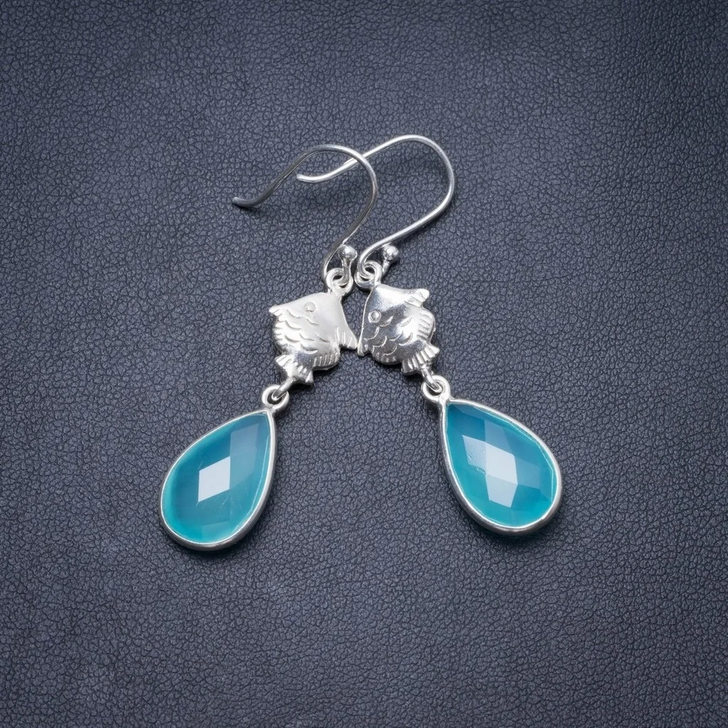 

Уникальные серьги ручной работы из серебра 925 пробы с натуральным халцедоном 2 "Y3307