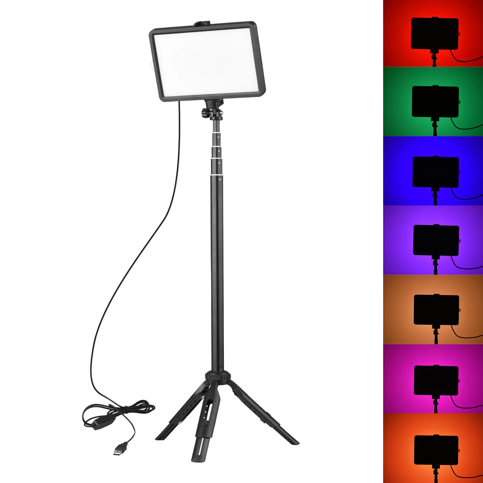 

Комплект светодиодного светильник для видеосъемки RGB, светодиодная лампа 7 цветов светильник щение 3200K-5600K, фотостудия с питанием от USB + трен...