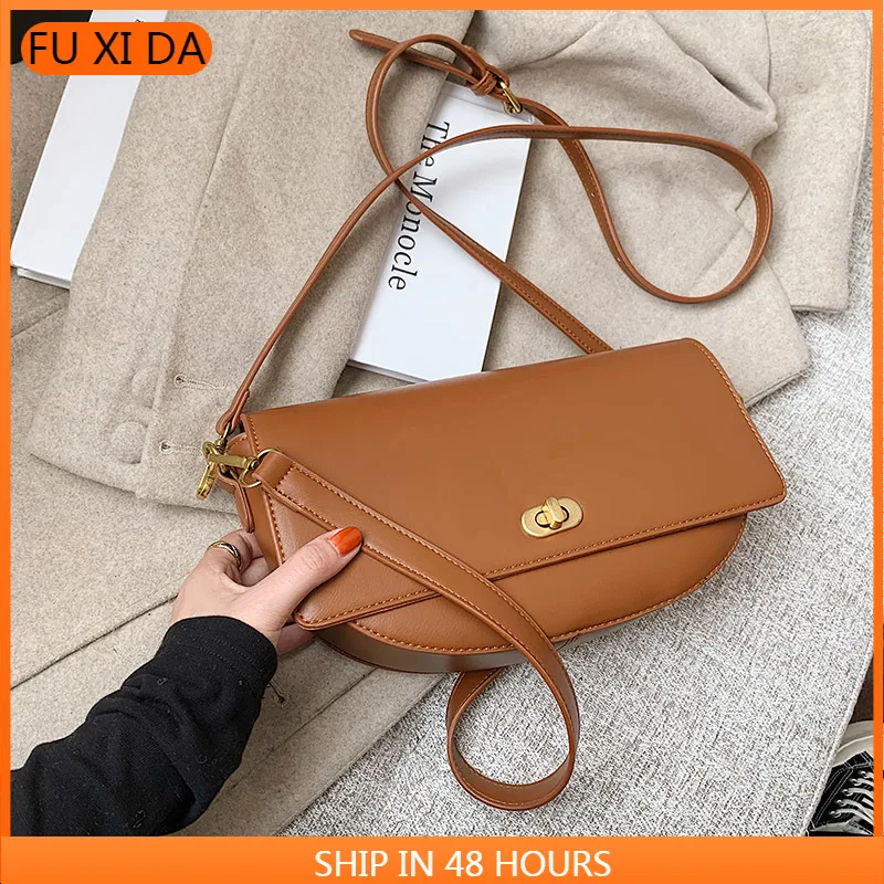 

Simple Solid Color PU Leather Saddle Shoulder Bags For Women 2021 Crossbody Bag Lady Small Handbags Trending Underarm bag