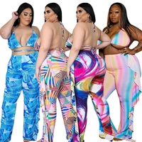 plus size women clothing two piece set summer bikini outfit loungewear beach sexy tops and pants suit wholesale dropshipping