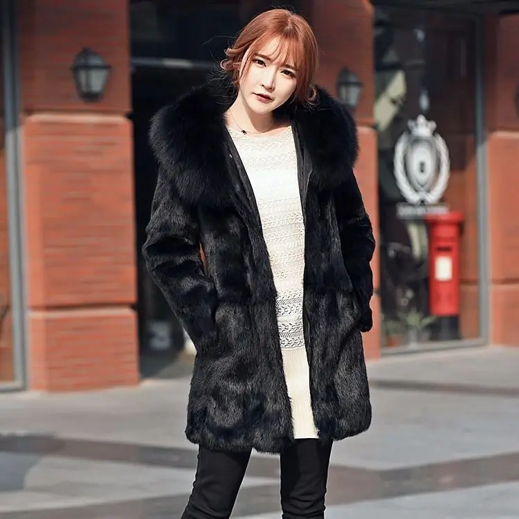 

Женское тонкое искусственное пальто с воротником из лисьего меха, длинное женское искусственное пальто из натурального меха, элегантное же...