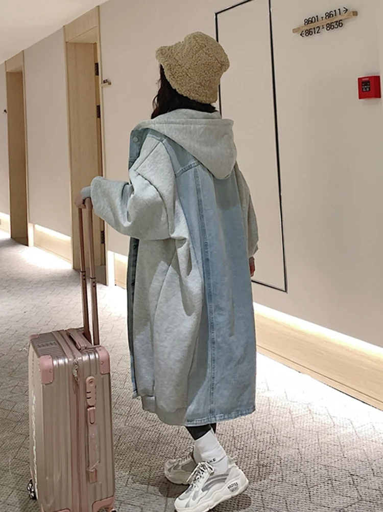 

Cotton Jacket 2021 New Women's Winter Jacket Stitching Denim Cotton-padded Jacket Korean Version Of The Loose Long Padded Jacket