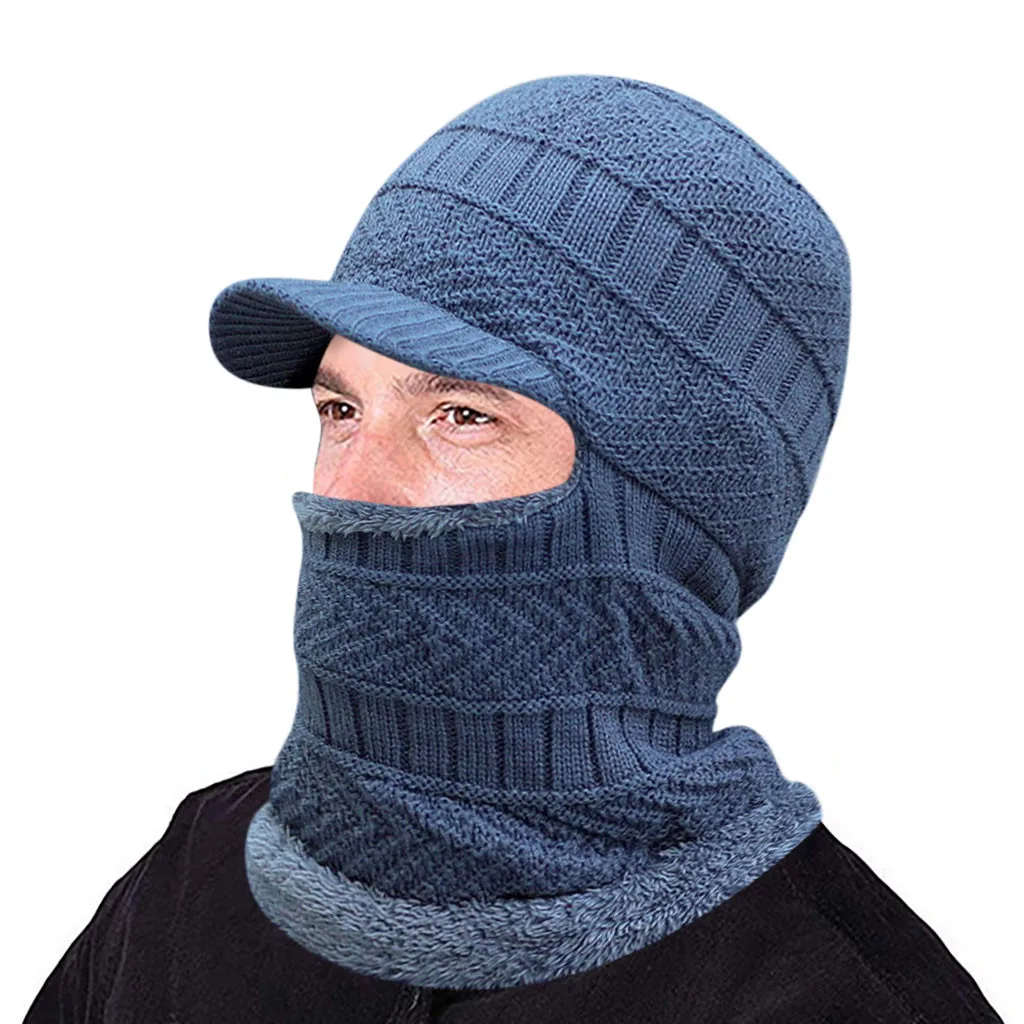 

Men's Warm One-piece Cap Men Warm Beanie Winter Fashion Thicken Hat And Scarf One-piece cap Knit Windproof Cap