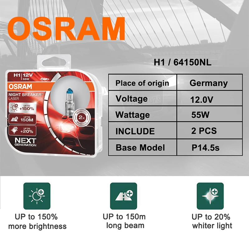 Osram Бесплатная автомобильная лампа оригинальные лампы h1 Лазерная галогенная