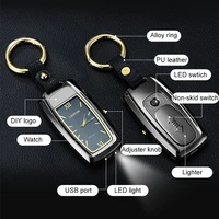 keychain lighter watch lighter small flashlight lighter multi function usb charging windproof cigarette electronic lighters