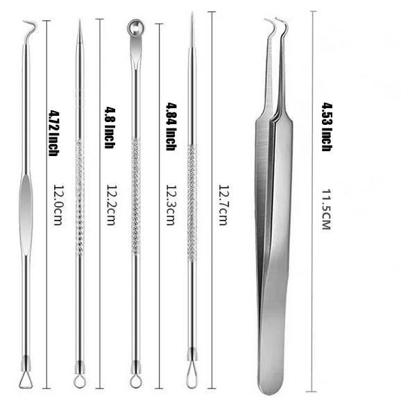

5PCS Blackhead Extractor Tool Blackhead Remover Needles Acne Tweezers Box Set Dots Cleaner Stainless steel Spot Face Clean Care