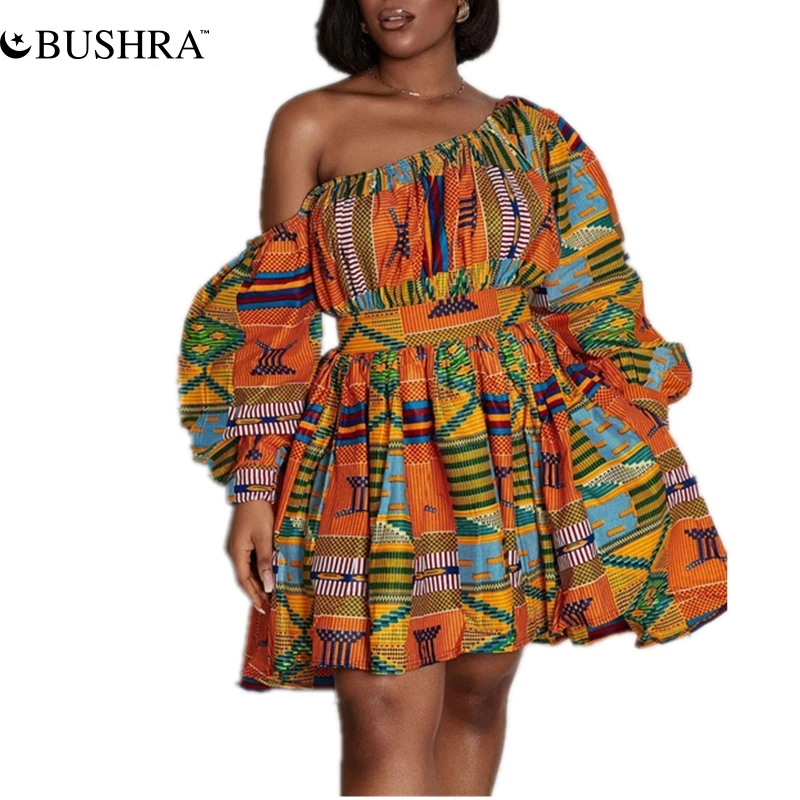 Платье женское с открытыми плечами и длинным рукавом, в африканском стиле