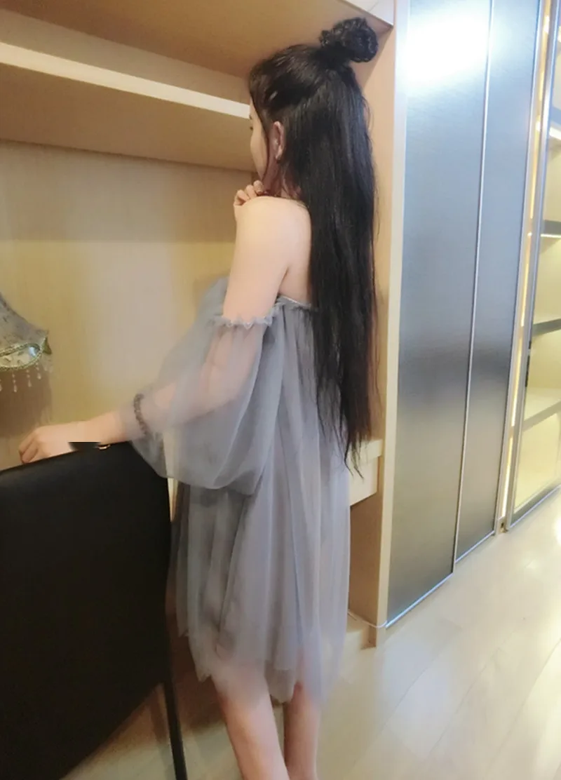 B2364 новое летнее женское платье для ночного клуба, Сексуальная голая сетка на плечах с роговыми рукавами, газовое платье принцессы из органзы с одним воротником