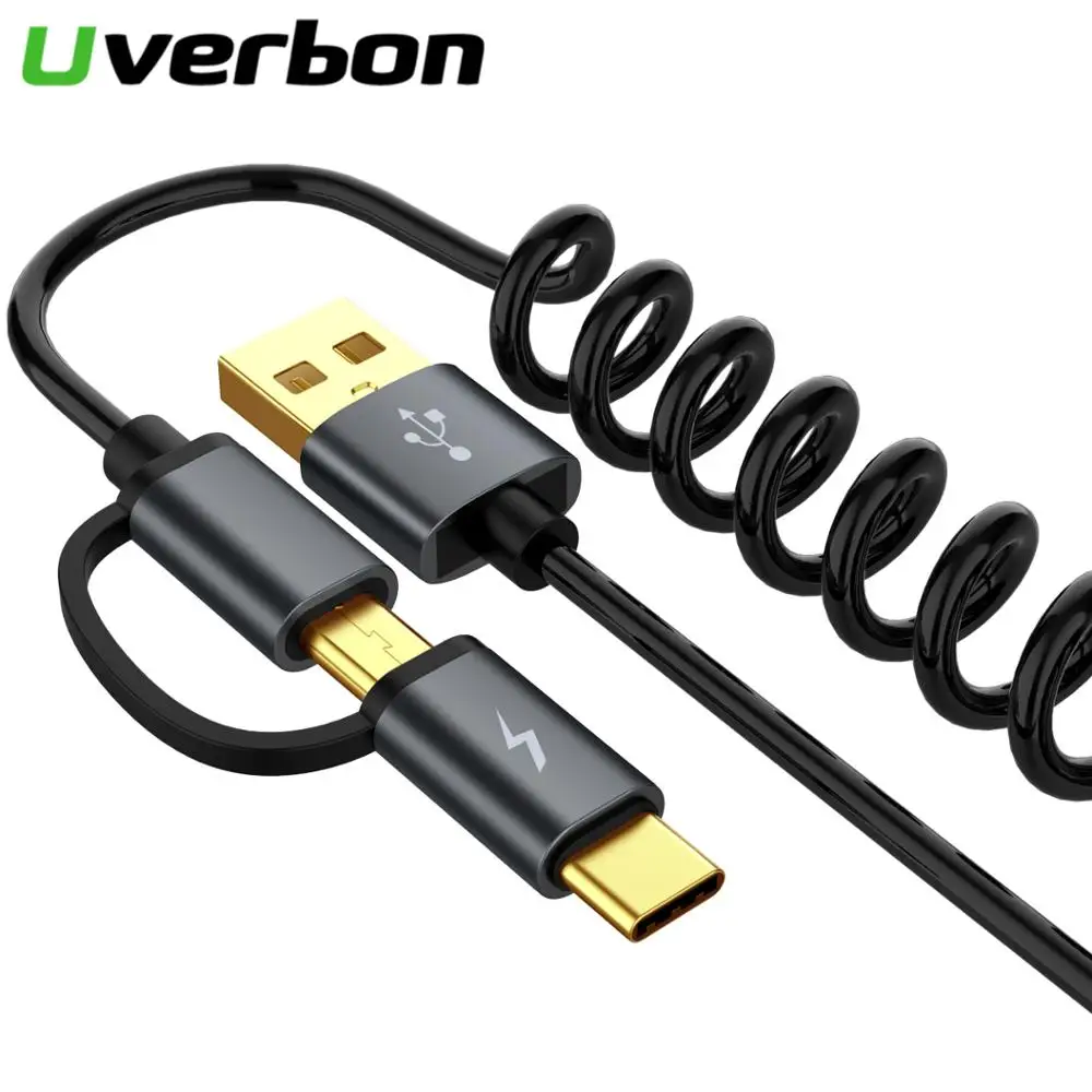 Пружинный кабель типа C Micro usb 2 в 1 кабель для быстрой зарядки для samsung Xiaomi huawei USB C 2 в 1 шнур выдвижной Microusb кабель