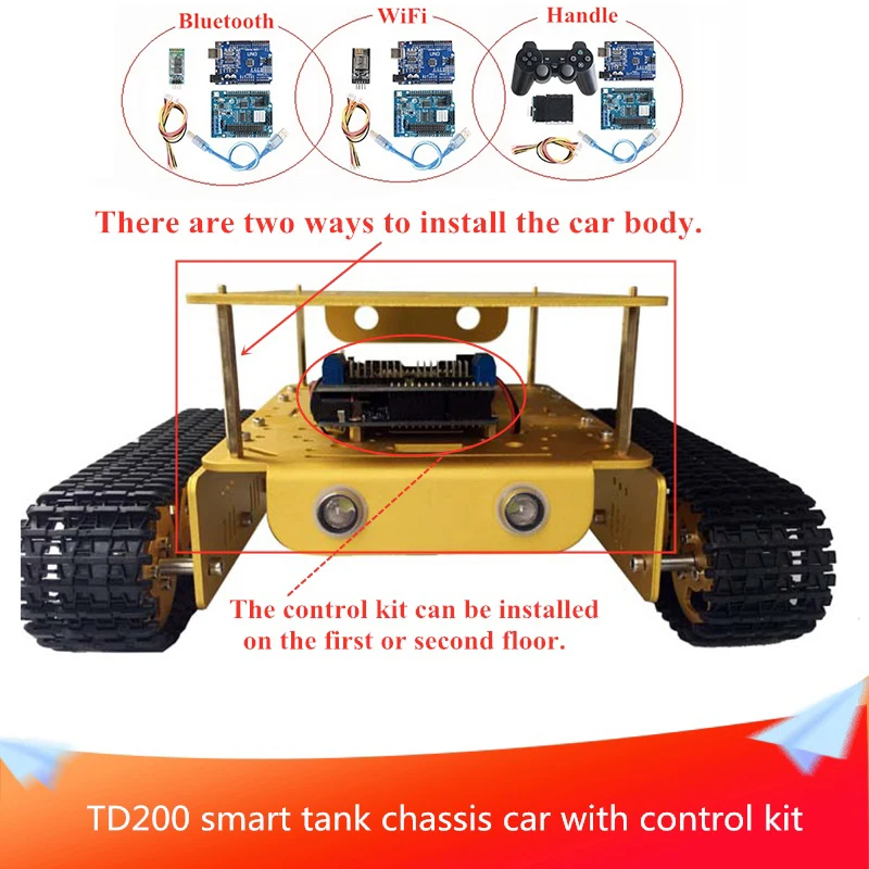 

With Control Kit TD200 Metal Tank Chassis Car Double-layer Panel Intelligent DIY RC Robot for Modification Tank Model Project