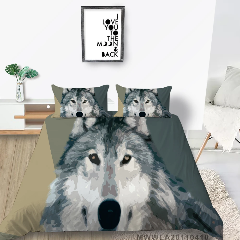 

3D Wolf Bedding Sets Luxury Duvet Cover Animal Bed Covers Set King Queen Size Bedclothes Drop Ship