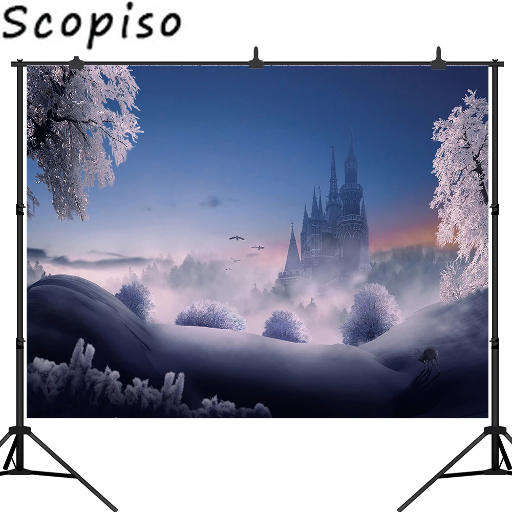 Scopiso зимний фон для фотосъемки с изображением покрытых снегом сосны олень лесов