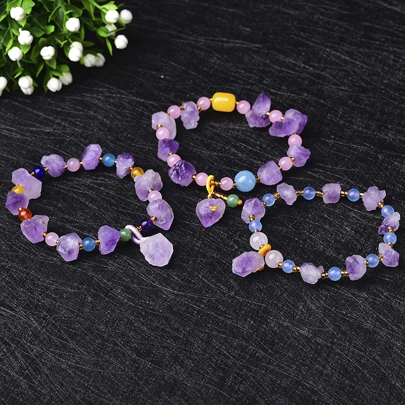 

1PC Stylish Natural Amethyst Bracelets Crystals Charm Irregular Raw Simple Colourful Mineral Jewelry For Ladies Jewelry DIY gift