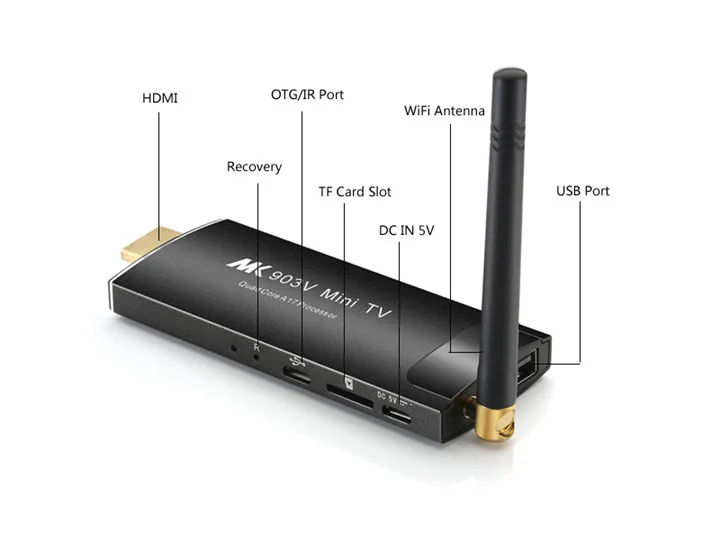MK903V Android 7 1 ТВ ключ RK3228 четырехъядерный 2G/8G UHD 4K 2k Смарт карта HD 3D мини ПК H.265 WiFi DLNA