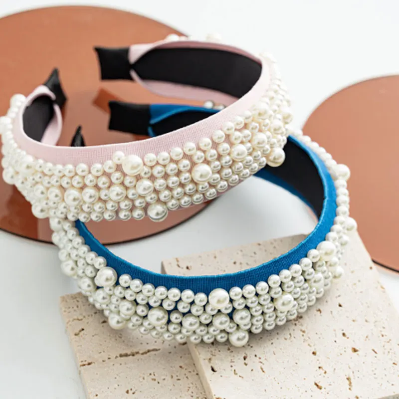 

Women Imitation Pearl Hairband Handmade White Full Pearl Beads Headband Elegant Bridal Crown Hair Hoop Solid Color Head Hoop