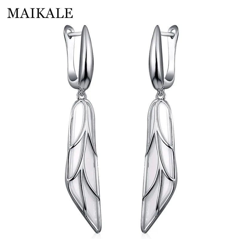 silver white Maikale классический крыло Форма серьги в виде капель с Медь ААА кубического циркония длинные Позолоченные каплевидные серьги с квадратными покрытием золото; серебро; Сережки для Для женщин отправить подарок - Окраска металла: silver white