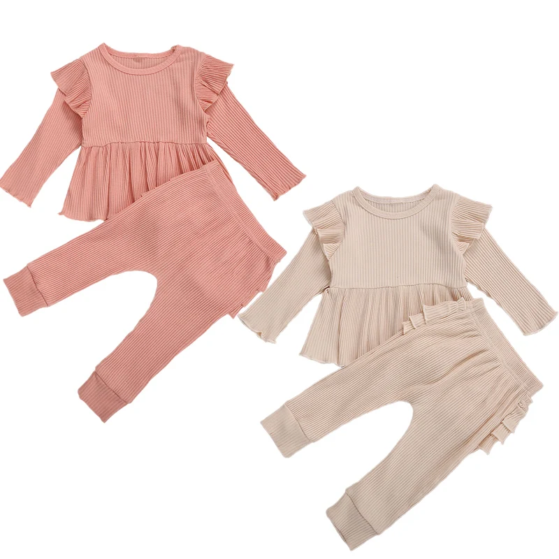 От 1 до 5 лет осенняя однотонная Детская рубашка и штаны комплект из 2 предметов в