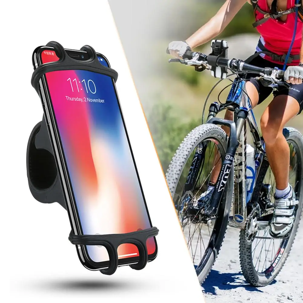 thicken bike phone holder siliconeadjustable pull button anti shock phone holder mount holder phone band bike gps clip universal free global shipping