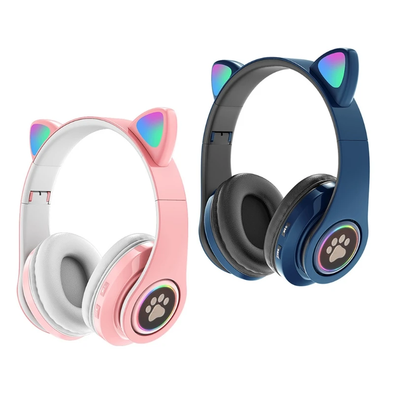 

Bluetooth 5.0 Wireless Cat Ear Headset - Colorful Wireless/Wired Mode Cat Ear Gaming Headset,LED w/Mic Headphone Designed W8ED