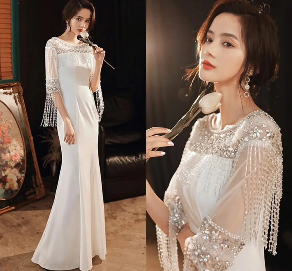 

Luxury Crystal Evening Dress Long Beads Mermaid Plus Size Vestidos De Fiesta De Noche Prom Formal Dresses Robe De Soiree