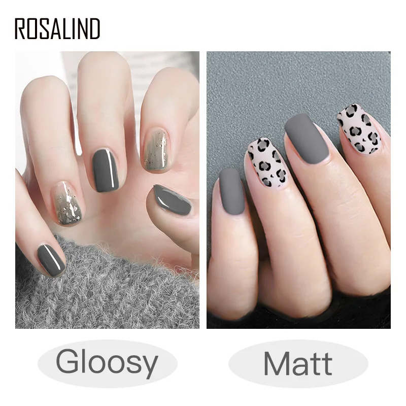 

ROSALIND Pure Color Gloosy Matte Nail Gel Soak Off UV LED Gel Nail Polish Base Coat No Wipe Top Color Gel Polish
