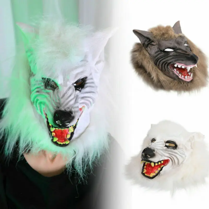 US STOCK Halloween Scary Latex Animal Wolf Head With Hair Mask Fancy Dress Costume Party | Дом и сад