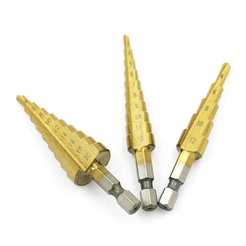 3 шт. Hss Шаг сверло Спираль Флейта HSS Сталь конус Титан покрытием мини инструмент