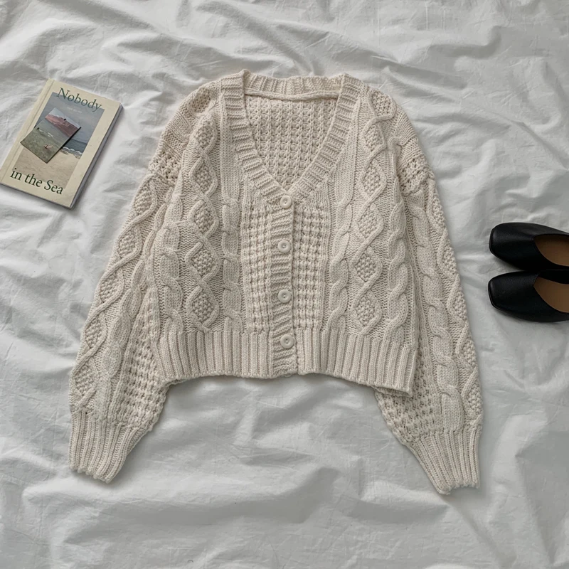 

Autumn Sweet Cardigan Sweaters Women Japan Style Chic V Neck Batwing Sleeve Solid Color Single Breated Loose Waistcoat for Girls