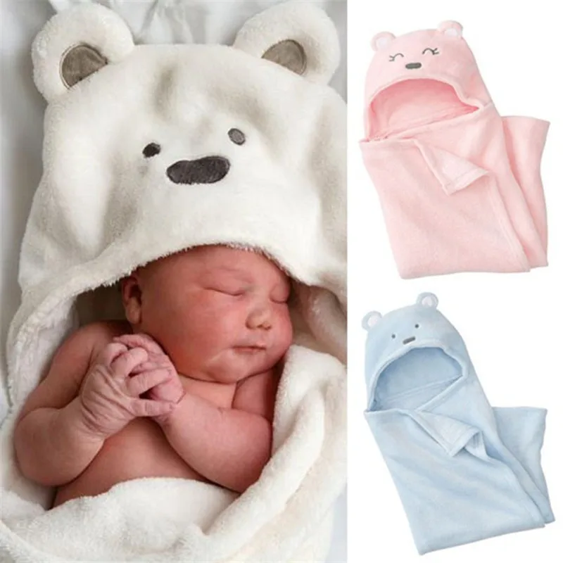 Newborn Autumn Winter Baby Coral Fleece Sleeping Bags Infant   80*90cm Pink White Sky Blue Holding Blanket