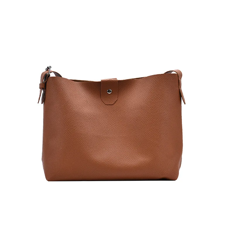 

Woman Fashion Retro Solid Color Bucket Bag Large Capacity Elegant Shoulder Bag Multifunctional Messenger Bag