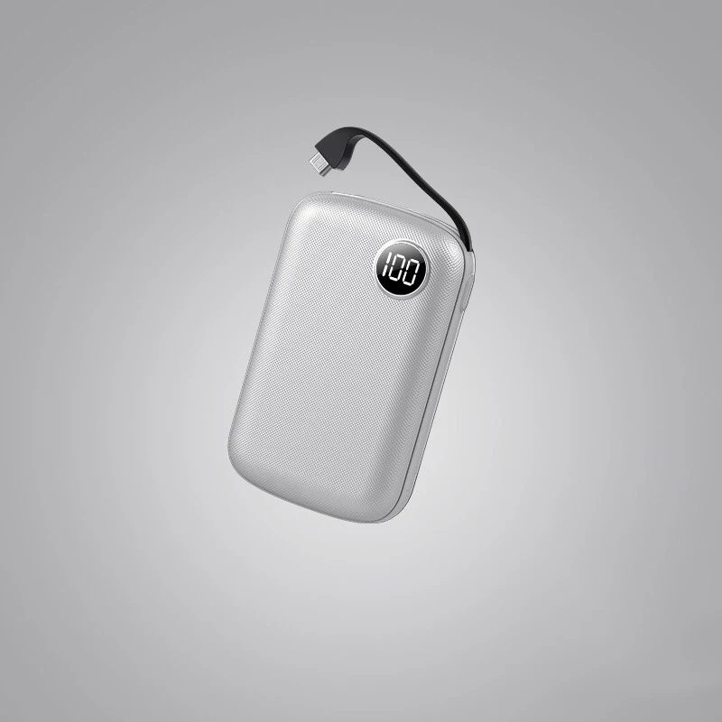 Портативное зарядное устройство Mini Power Bank с цифровым дисплеем Встроенный кабель