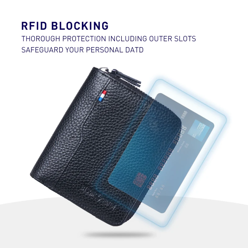 Мужской кошелек BISON DENIM из натуральной кожи на молнии с Rfid блокировкой короткий