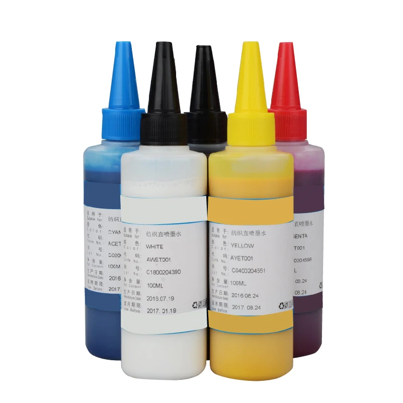 100mlbottle textile pigment direct inkjet ink for epson xp600 tx800 dx5 dx7 textile direct inkjet ink uv flat printing ink free global shipping