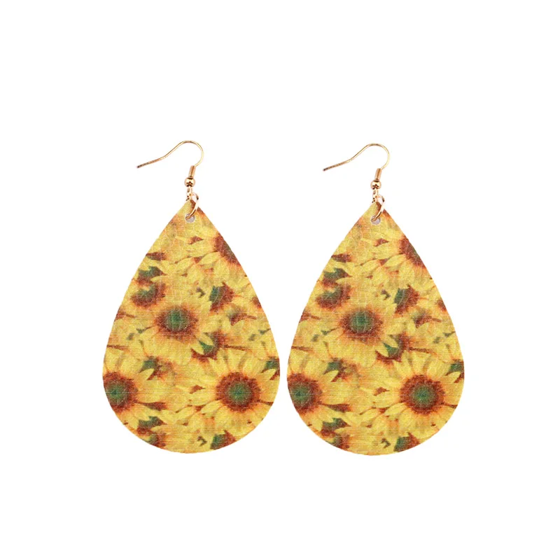 Винтажные кожаные серьги-капли с цветочным принтом для женщин цветочный