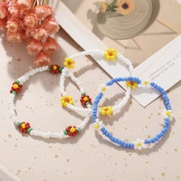 korean new bead daisy flower bracelet for women girl cute fashion bohemian summer colorful lovely charm stretch bangle gift