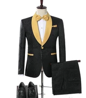 men suits jacquard gold shawl lapel party groom wedding groom tuxedos blazer custom made costumes hommes jacketpantstie