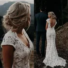 Скромное свадебное платье-русалка в стиле бохо 2021, сексуальное кружевное свадебное платье с открытой спиной, платье невесты в сельском стиле с рукавом-крылышком