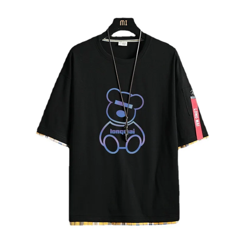 

Summer New T Shirt Cat Print Pure Cotton Fashion Casual Men's Korean Loose Short Sleeved Men's Cartoon Dog Pattern